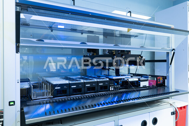 Modern medical laboratories and laboratories, the use of flow cytometry technology for measurement, a close-up of a modern analysis device, the development and progress of the medical sector with new technology.