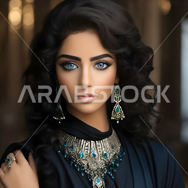 تصفيفات شعر متميزة، نظرات الأنوثة والنعومة، الاهتمام بالأناقة والمظهر الخارجي، صورة مقربة لفتاة عربية خليجية سعودية تنظر إلى الكاميرا، إيماءات الجدية والثقة بالنفس، مفهوم التزين والاطلالة المتألقة