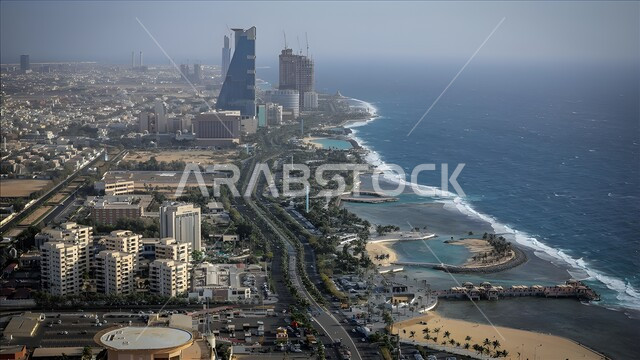 الأبراج وناطحات السحاب في المدينة الساحلية، الفن الهندسي المعماري لمبنى برج الكورنيش في مدينة جدة, الأماكن والمعالم السياحية المشهورة في المملكة العربية السعودية، واجهة جدة البحرية على سواحل البحر الأحمر, المناظر الطبيعية المائية المتميزة