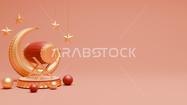 تصاميم مميزة لهلال شهر رمضان المبارك في الأجواء الرمضانية الروحانية، تحف واكسسوارات وزينة شهر الخير، الاستعداد لاستقبال الايام الفضيلة، مفهوم الاحتفال الإسلامي، خلفية وردية