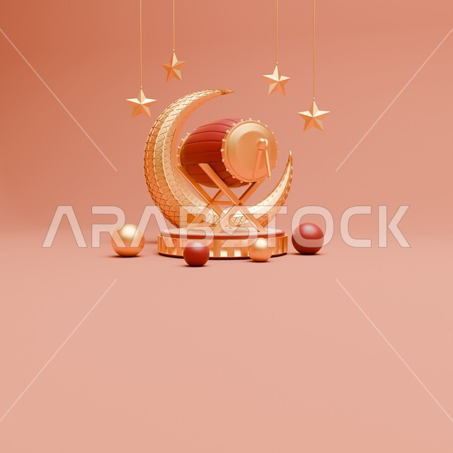 الاستعداد لاستقبال الايام الفضيلة، تصاميم مميزة لهلال شهر رمضان المبارك في الأجواء الرمضانية الروحانية، تحف واكسسوارات وزينة شهر الخير، مفهوم الاحتفال الإسلامي، خلفية وردية