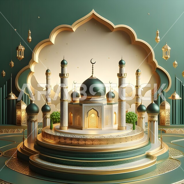 الفوانيس المعدنية المعلقة، الاستعداد لاستقبال الايام الفضيلة، تصاميم ومجسمات ثلاثية الأبعاد لمسجد على قاعدة دائرية، تحف واكسسوارات وزينة شهر الخير، مفهوم الاحتفالات والمناسبات الإسلامية، الأجواء الرمضانية الروحانية، خلفيات رمضان 