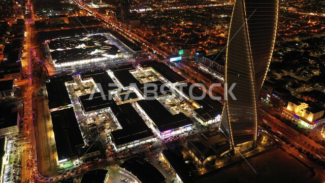  الفن الهندسي المعماري للمعالم والأماكن السياحية المشهورة في مدينة الرياض، برج المجدول في المملكة العربية السعودية، مفهوم النمو والتطور العمراني للمنشآت والمباني السكنية والتجارية، الأبراج وناطحات السحاب المضاءة في الليل