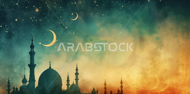 تصاميم توضيحية ثلاثية الابعاد للمآذن والقبب المزخرفه، الديكورات والتصاميم الهندسية المميزة في رمضان المبارك، العبادة والتقرب إلى الله تعالى، قدوم شهر الخير، زينة الاعياد والمناسبات الدينية، خلفية زخارف اسلامية ثري دي