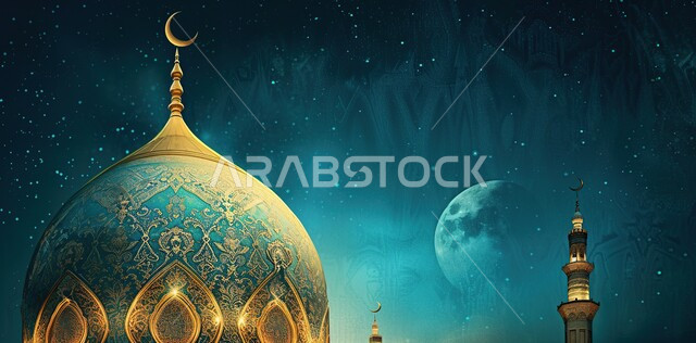 الديكورات والتصاميم الهندسية المميزة في رمضان المبارك، تصاميم توضيحية ثلاثية الابعاد للمآذن والقبب المزخرفه، العبادة والتقرب إلى الله تعالى، قدوم شهر الخير، زينة الاعياد والمناسبات الدينية، خلفية زخارف اسلامية ثري دي