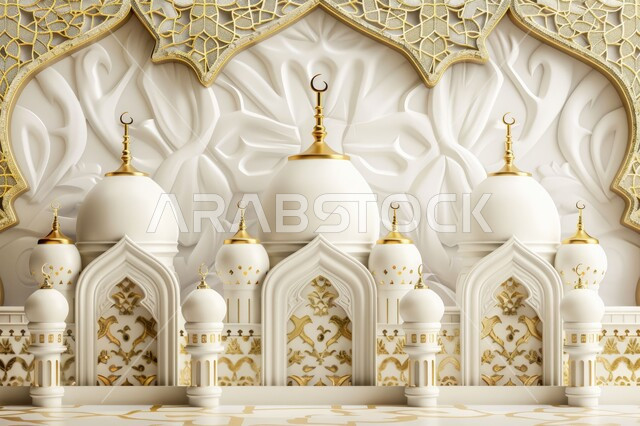 رسم توضيحي  لمجسم ثلاثي الابعاد لمسجد, خلفيات بتصاميم ثري دي، الفن الهندسي المعماري، زخرفات وأجواء رمضانية ، ديكورات اسلامية دينية