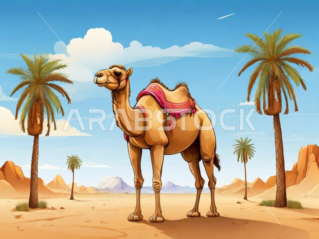 رعاية وتربية النوق في المحميات الطبيعية البرية, حيوان الجمل في الصحراء, وسائل نقل قديمة, أشجار النخيل المحيطة بالأماكن السعودية, التكوينات والتشكيلات الصخرية في المناطق الصحراوية