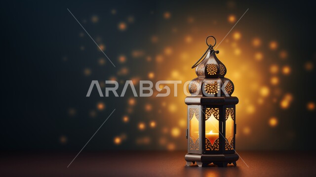 زينة المناسبات والاعياد الدينية، تحف وفوانيس تقليدية للاحتفال بقدوم شهر رمضان المبارك، أجواء رمضانية وروحانية إسلامية، فانوس عربي معدني مزخرف مضيء