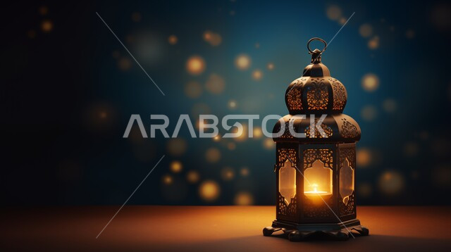تحف وفوانيس تقليدية للاحتفال بقدوم شهر رمضان المبارك، أجواء رمضانية وروحانية إسلامية، فانوس عربي معدني مزخرف مضيء، زينة الاعياد والمناسبات الدينية