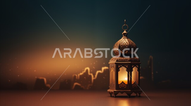 زينة الاعياد والمناسبات الدينية، فوانيس وتحف تقليدية للاحتفال بقدوم شهر رمضان المبارك، أجواء رمضانية وروحانية إسلامية، فانوس عربي معدني مزخرف مضيء