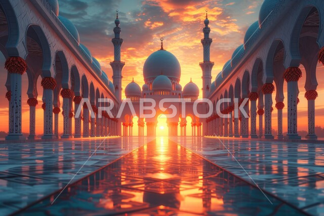 المدخل الخارجي للمسجد, الديكورات الاسلامية الراقية, التصاميم العصرية على الطراز الحديث والمتطور لبناء المساجد في المملكة العربية السعودية, مجسم ثلاثي الابعاد لمسجد بديكور فاخر, اسلاميات وعبادة