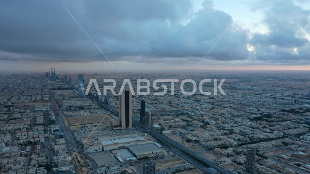 Working to develop modern engineering buildings, cloudy skies, advanced arts and architectural designs for the streets of Riyadh, towers and skyscrapers in Saudi Arabia, the economic and commercial renaissance in the Kingdom, famous places and landmarks.