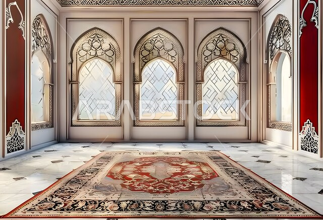 زخارف عربية أنيقة, تصميمات عصرية فاخرة, غرفة معيشة بتصاميم حديثه على الطرازالاسلامي, ديكورات داخليه فخمة بنوافذ مزخرفة، الأثاث والسجاد المتميز, شقق وفلل سكنية 
