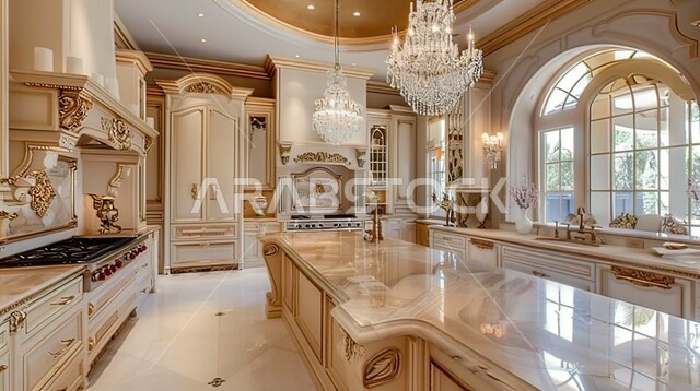 تصميم داخلي أنيق لمطبخ رخامي باللون الأبيض، تصميمات وديكورات فاخره، الفن المعماري الهندسي على الطراز الحديث، شقق سكنية بتصاميم عصرية راقية، أثاثات منزلية فاخرة