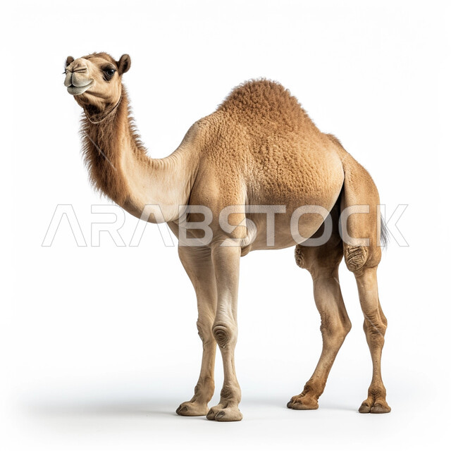 تربية الناقات العربية في البادية, جمل أبيض عربي اصيل، صورة لجمل أشقر اللون على خلفية بيضاء، تربية المواشي والثدييات في المملكة العربية السعودية