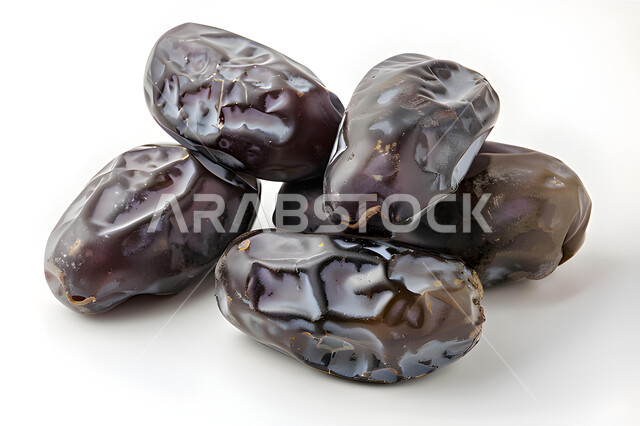 عنصر غذائي صحي ومفيد, موسم قطف التمر، مزارع النخيل المثمرة في المملكة العربية السعودية, ضيافة رمضانية تقليدية, انواع من التمور الصحية واللذيذة الطازجة, خلفية بيضاء, مأكولات شعبية مشهورة في السعودية