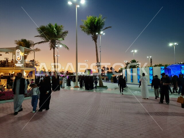 Environmental preservation and sustainable development, a family cultural and entertainment destination, visitors and tourists flocking to enjoy the Flower Festival activities, natural tourist exhibitions and festivals in the Kingdom of Saudi Arabia, decorations and designs in the event park in Yanbu Industrial City.