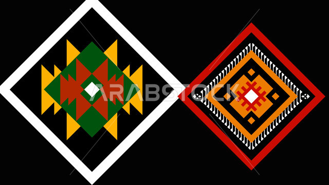 تصميم عربي خليجي سعودي للنقوش العربيه الاصيله الملونة في المملكة العربيه السعودية ,فنون تقليديه تراثيه حرفيه ,التراث الشعبي السعودي لزخرفة السدو