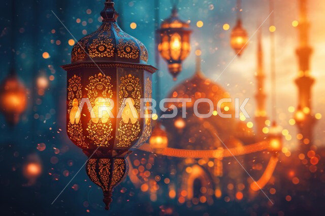  التحف التقليدية والفوانيس المعدنية المضيئة، إضاءة  وزينة الاعياد والمناسبات الدينية، المصابيح الملكية المعلقة على أبواب المسجد للاحتفال بقدوم شهر رمضان المبارك, أجواء رمضانية وروحانية إسلامية, الاحتفال بقدوم شهر الخير