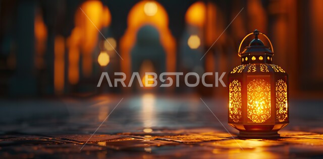  فوانيس و تحف اسلامية تقليدية للاحتفال بقدوم شهر الخير، فانوس عربي معدني مزخرف مضيء، إضاءة وزينة شهر رمضان المبارك، ديكورات وأنوار في الأجواء الرمضانية الروحانية، الفن الاسلامي للتحف والاكسسوارات