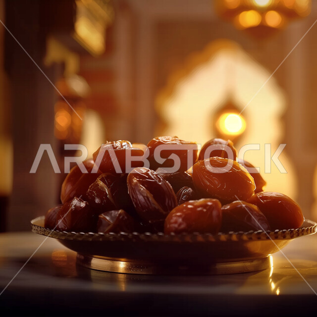 تمور من نخيل المملكة العربية السعودية، منتح وطني محلي، وجبة ذات قيمة غذائية عالية، ضيافة رمضانية تقليدية، صورة مقربة لحبات التمر السكري الصحي، النباتات والمحاصيل الزراعية المحلية، خلفية اسلامية