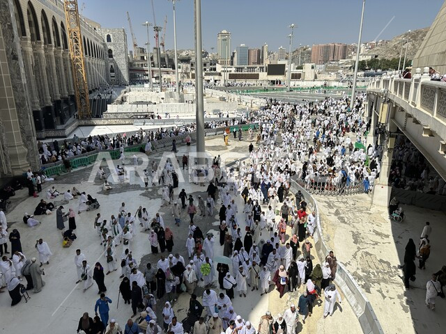 Mecca Saudi Arabia - Mar 17 2023: Al Kaaba in Al Haram mosque - Muslim pilgrims perform  hajj and umra in Makkah 