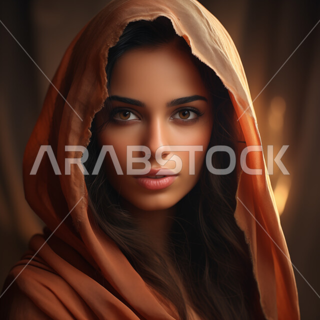 أزياء محجبات عصرية حديثة، مفهوم النعومة و الأنوثة، صورة مقربة لامرأة عربيه خليجيه سعودية مبتسمة ترتدي الحجاب تنظر إلى الكاميرا بإيماءات الجدية والثقه بالنفس، الاهتمام بالأناقة والمظهر الخارجي