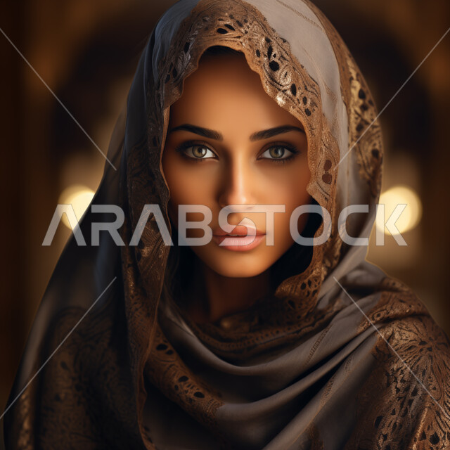 الاهتمام بالأناقة والمظهر الخارجي، أزياء محجبات عصرية حديثة، صورة مقربة لامرأة عربيه خليجيه سعودية مبتسمة ترتدي الحجاب تنظر إلى الكاميرا بإيماءات الجدية والثقه بالنفس، مفهوم النعومة و الأنوثة