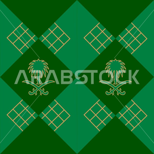  نقوش السدو مع شعار المملكة العربيه السعودية، الفن التراثي الحرفي التقليدي، تصاميم بأشكال هندسية للزخرفة العربيه الاصيله الملونة, التراث السعودي الشعبي