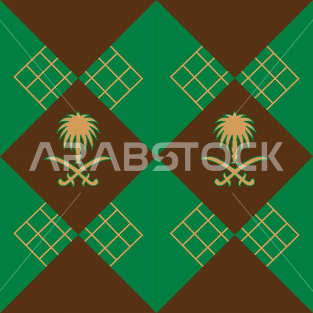  نقوش السدو مع شعار المملكة العربيه السعودية، الفن التراثي الحرفي التقليدي، تصاميم بأشكال هندسية للزخرفة العربيه الاصيله الملونة, التراث السعودي الشعبي