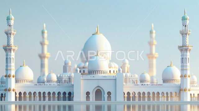 نداء المسلمين لأداء الفرائض, العبادة والتقرب من الله, الفن الهندسي المعماري لبناء المساجد في المملكة العربية السعودية, الديكورات والتصاميم الخارجية الحديثة لبناء مسجد باللون الأبيض, أماكن إسلامية مقدسة