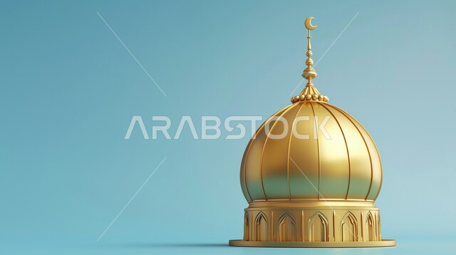 مجسمات اسلامية متوهجة, مجسم ثري دي لقبة مسجد باللون الذهبي, أداء العبادات والتقرب من الله تعالى, أماكن إسلامية مقدسة في المملكة العربية السعودية,الفن الهندسي المعماري على الطراز الاسلامي,  تعزيز الاستقرار النفسي والروحانية