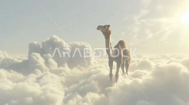 رسومات ثري دي الابل الثدي,  تربية المواشي والحيوانات, مجسمات ثلاثية الابعاد لحيوان الجمل الاليف بين الغيوم القطنية، الأعياد والمناسبات الدينية، أضحية وقربان عيد الأضحى المبارك