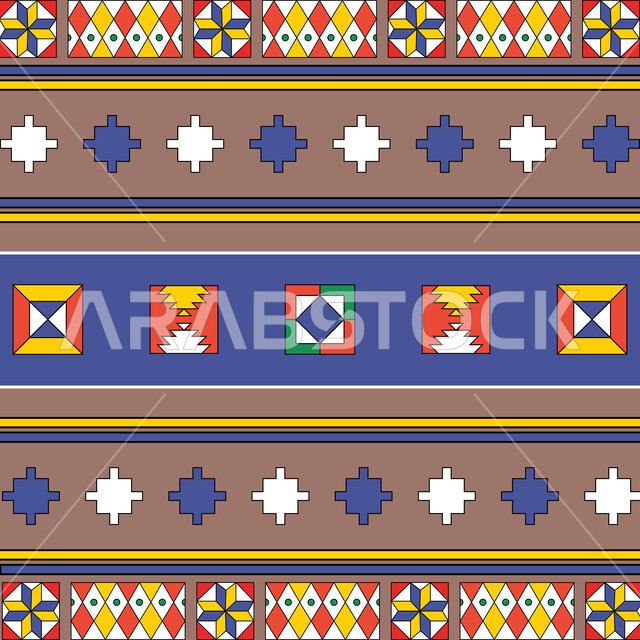 Artistic designs for colorful Arabic decoration, the popular Saudi heritage of Sadu inscriptions, traditional handicraft heritage art in the Kingdom of Saudi Arabia