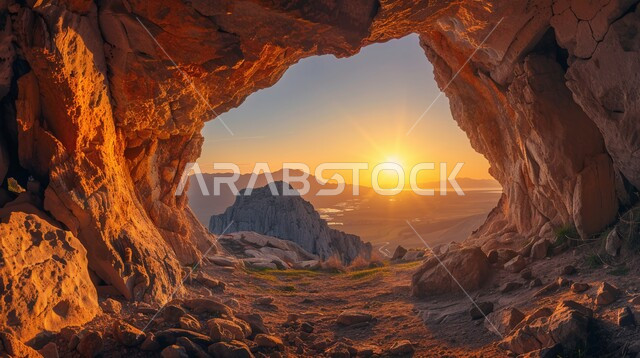 التضاريس والجبال الصخرية في المناطق الصحراوية، المعالم التاريخية الأثرية السياحية في المملكة العربية السعودية، البيئة الجبلية الطبيعية وقت غروب الشمس، خلفية الطبيعة