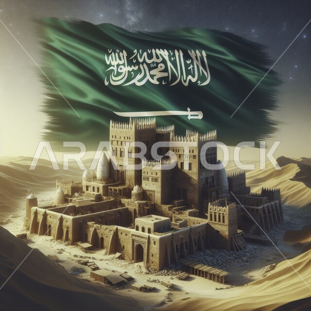  التلال والهضاب الرملية الناعمة في المناطق الصحراوية, علم المملكة يرفرف فوق القصور والقلاع التاريخية والتراثية, اظهار الفخر والاعتزاز بالانتماء للوطن, الاحتفال باليوم الوطني السعودي 23 سبتمبر, مناسبات واحتفالات وطنية، الاحتفال بيوم العلم 11 مارس