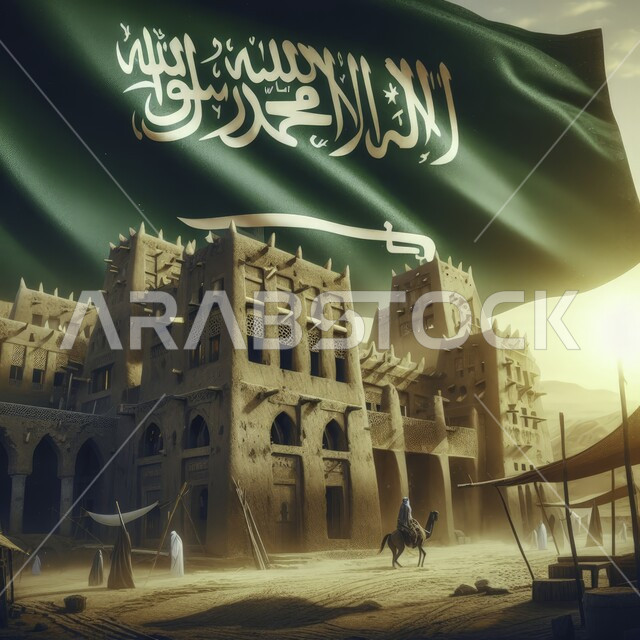  التلال والهضاب الرملية الناعمة في المناطق الصحراوية, علم المملكة يرفرف فوق القصور والقلاع التاريخية والتراثية, اظهار الفخر والاعتزاز بالانتماء للوطن, الاحتفال باليوم الوطني السعودي 23 سبتمبر, مناسبات واحتفالات وطنية، الاحتفال بيوم العلم 11 مارس