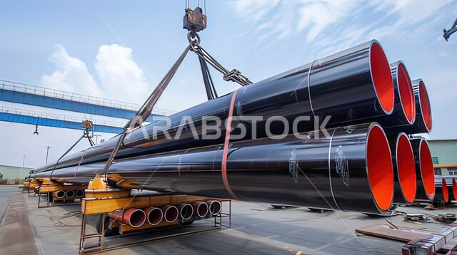 اعتماد التقنيات الحديثة في إنتاجية الغاز في السعودية, متابعة سير الاعمال في المصانع, الجزء الداخلي لمبنى صناعي كبير مزود برافعة وأنابيب, معدات وأدوات ثقيلة, مفهوم الهندسة والصناعة