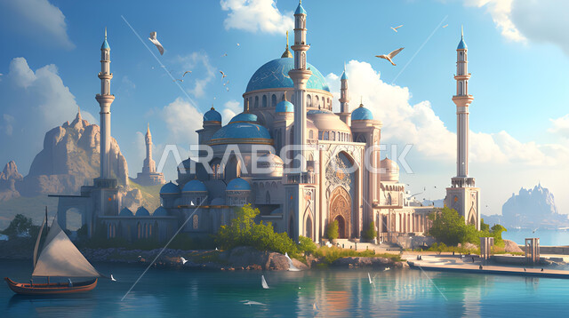 آداء الفرائض والصلوات، الاهتمام بالتشجير والنباتات الخضراء، الفن الهندسي المعماري لمسجد بجانب بحيرة ماء، ديكورات وتصاميم على الطراز الإسلامي، العبادة والتقرب إلى الله، القبب والمآذن الممتميزة، خلفيات وأجواء رمضانية