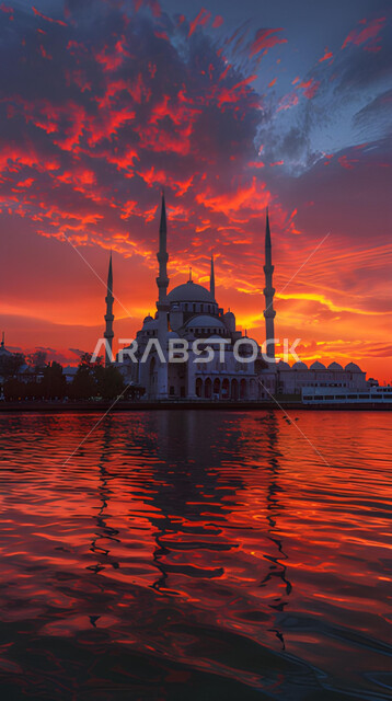 ديكورات وتصاميم على الطراز الإسلامي، آداء الفرائض والصلوات، منظر الغيوم في السماء وقت الغروب، الفن الهندسي المعماري للمساجد المطلة على البحر، العبادة والتقرب إلى الله، خلفيات وأجواء رمضانية، المناظر الطبيعية المتميزة