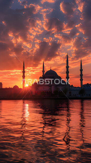 ديكورات وتصاميم على الطراز الإسلامي، آداء الفرائض والصلوات، منظر الغيوم في السماء وقت الغروب، الفن الهندسي المعماري للمساجد المطلة على البحر، العبادة والتقرب إلى الله، خلفيات وأجواء رمضانية، المناظر الطبيعية المتميزة