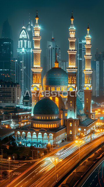 الفن الهندسي المعماري المتميز لمسجد وسط المدينة، ديكورات وتصاميم على الطراز الإسلامي، العبادة والتقرب إلى الله، آداء الفرائض والصلوات، القبب والمآذن المضيئة، خلفيات وأجواء رمضانية 