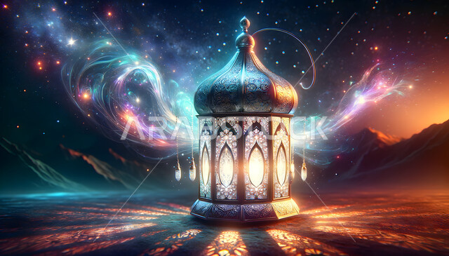 إضاءة وأنوار وزينة شهر الخير، تحف وتصاميم وديكورات هندسية اسلامية، مصباح معدني عربي تقليدي، فانوس رمضان المضيء، اجواء دينية رمضانية