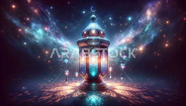 اجواء دينية رمضانية، مصباح معدني عربي تقليدي، زينة وأنوار شهر الخير، تحف وتصاميم وديكورات هندسية اسلامية، فانوس رمضان المضيء