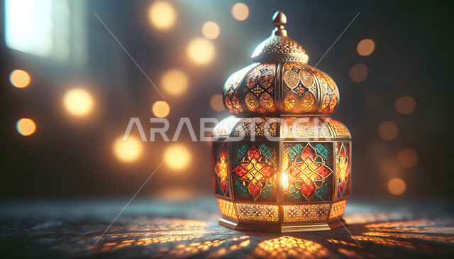 أنوار وإضاءة وزينة شهر الخير، تحف وتصاميم وديكورات هندسية اسلامية، مصباح معدني عربي تقليدي، فانوس رمضان المضيء، اجواء دينية رمضانية