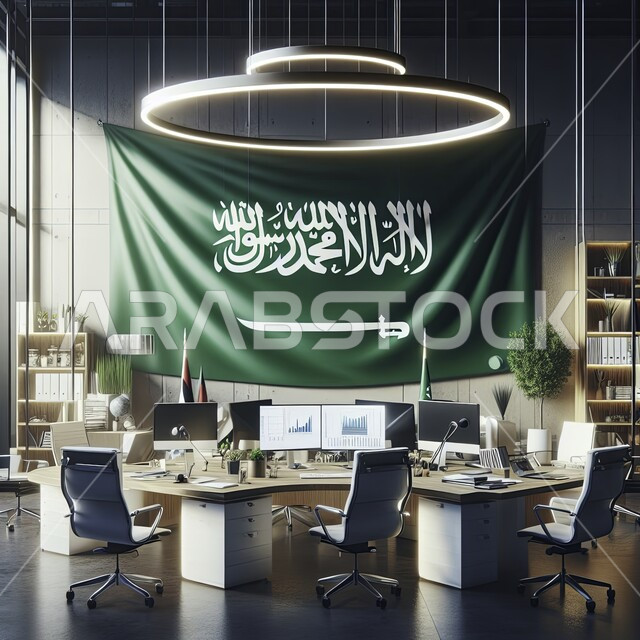 الاهتمام في نباتات الزينة الخضراء ,مفهوم الاعتزاز و الفخر بالهوية السعودية, اظهار الفخر والولاء للوطن ,الاعمال و المهن المكتبية ,يوم العلم السعودي 11 مارس, مناسبات و اعياد وطنية, الاحتفال بذكرى اليوم الوطني 23 سبتمبر, ديكورات عصرية حديثة للمكاتب ضمن الشركات