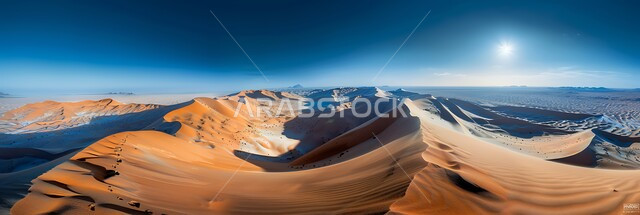 الهضاب و التلال من الرمال الناعمة في الربع الخالي، مناطق البادية والبيئة الطبيعية الصحراوية في النهار، التكوينات والتشكلات الرملية في صحراء المملكة العربية السعودية، التضاريس و المرتفعات والقمم الجبلية في البراري، خلفية الطبيعة