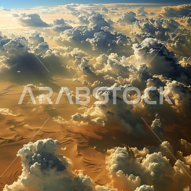 مناطق البادية والبيئة الطبيعية ،مجموعه كثيفة من الغيوم البيضاء في سماء المملكة العربيه السعودية, الرمال الذهبية الناعمة في المناطق الصحراوية, التلال و الهضاب الرملية في الصحراء العربية, خلفية الطبيعة