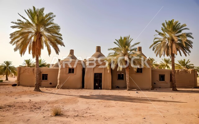 القرى والمدن القديمة في المملكة العربية السعودية, الآثار التاريخية والبيوت الطينية في الأحياء السكنية, أماكن ومعالم سياحية مشهورة, الهندسة الفنية المعمارية على الطراز التقليدي, أشجار النخيل المحيطة بالمناطق الخليجية التراثية