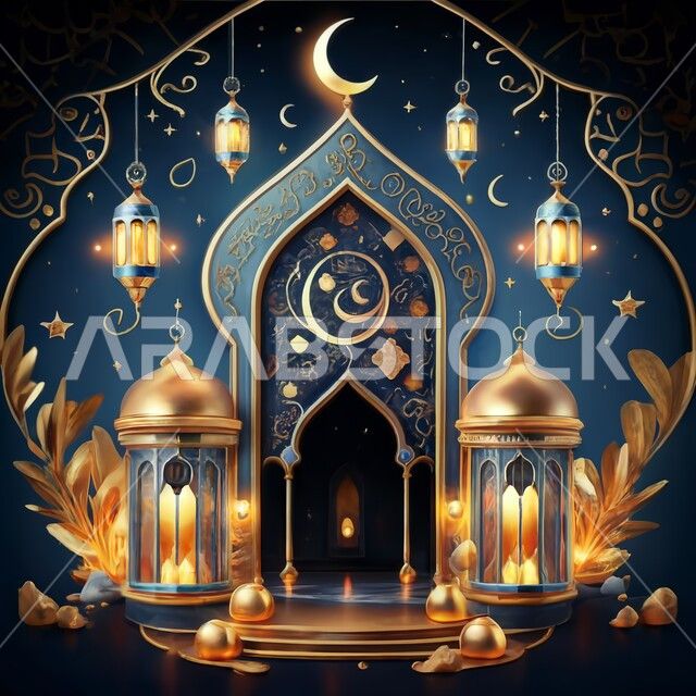  ديكورات وتحف وزينة شهر الخير, فوانيس معدينة متوهجة للاحتفال بالأعياد والمناسبات الدينية, أجواء وأنوار روحانية رمضانية, استعداد المسلمين لاستقبال رمضان المبارك, خلفية اسلامية